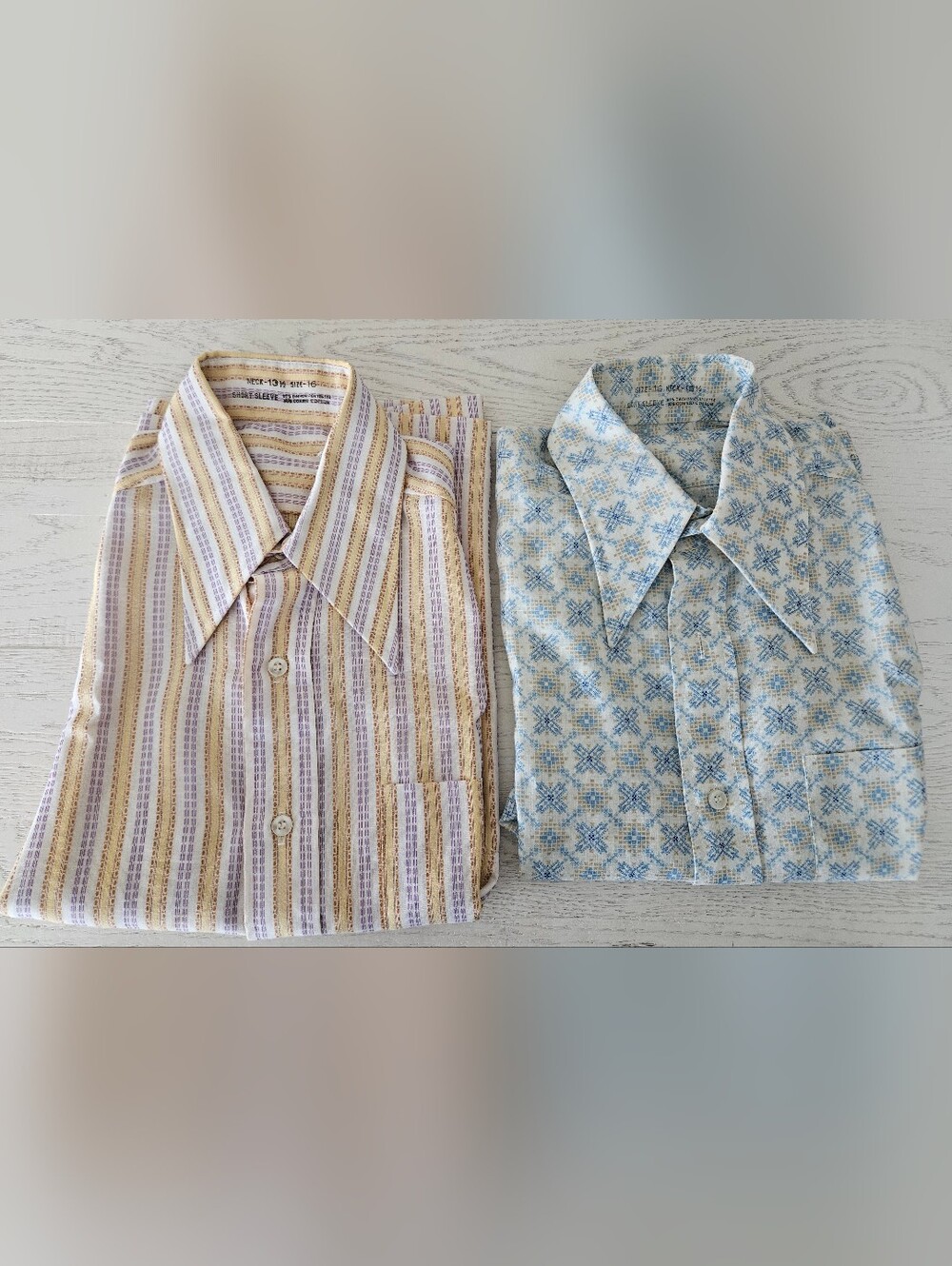 VTG 60'S 70'S Disco Pattern Collar Mens Shirt Size S 16 Neck 13 1/2 Lot Of 2
